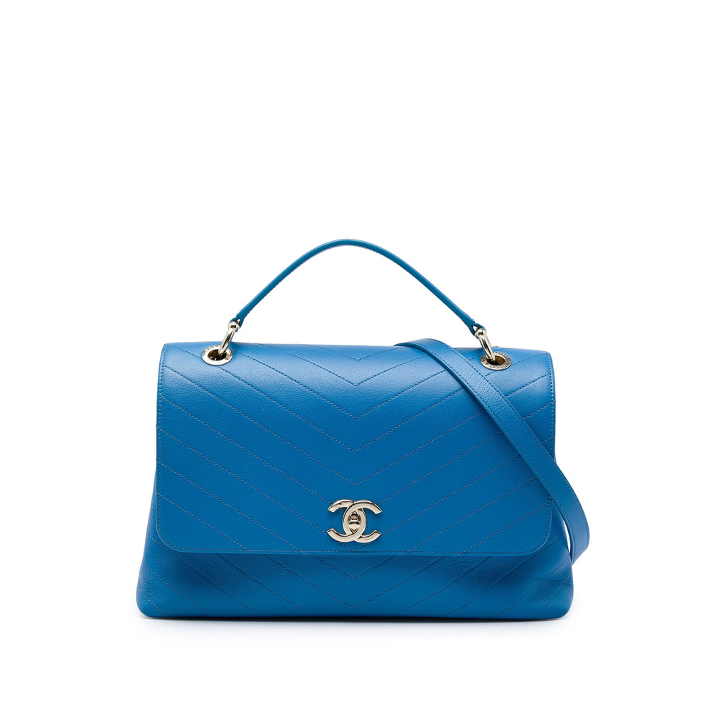 Pre-Loved Chanel Medium Grained Calfskin Chevron Chic Top Handle Flap